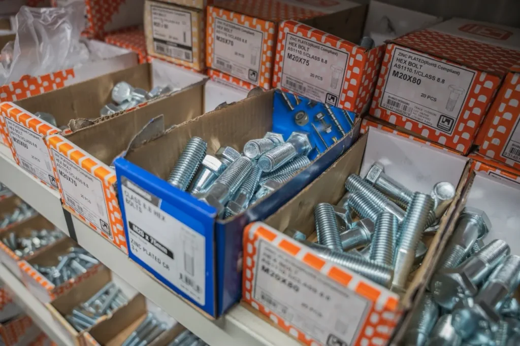 Boxes of hex bolts on the shelf at Select Fasteners