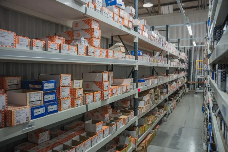 Aisle of boxed fasteners at Select Fasteners Heatherbrae
