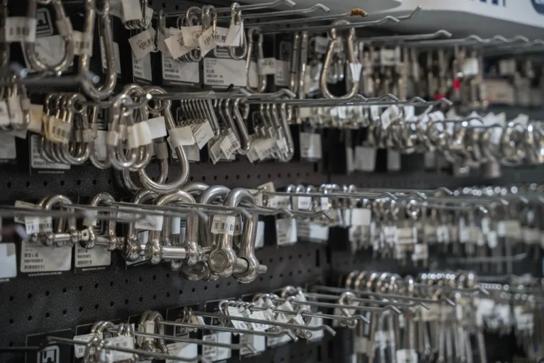 Stainless shackles and hardware on display